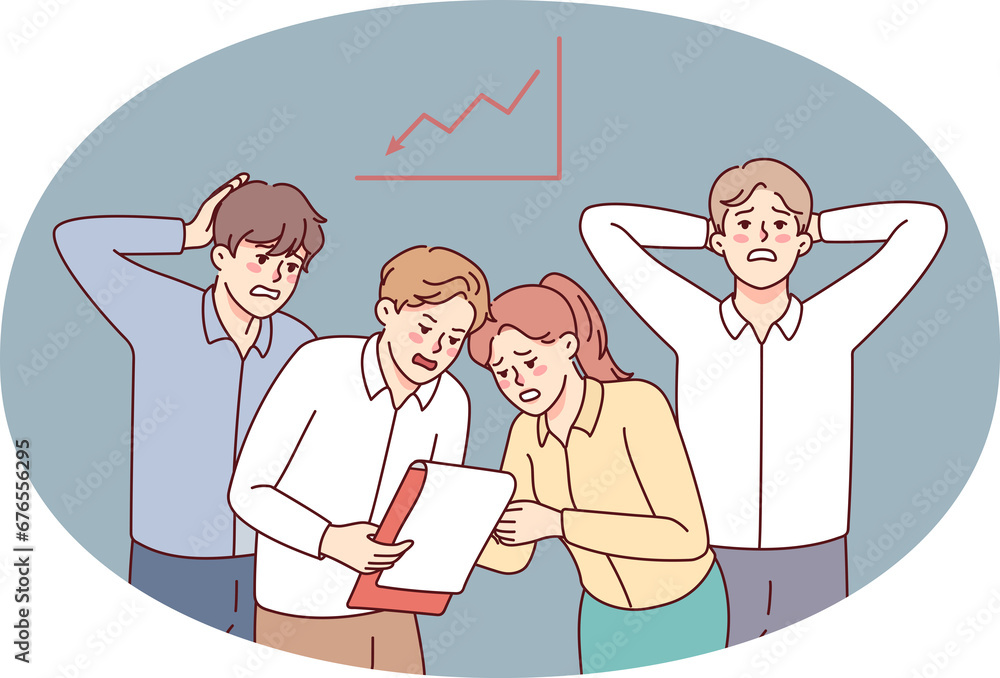Stressed businesspeople frustrated with financial report Stressed businesspeople frustrated with financial report