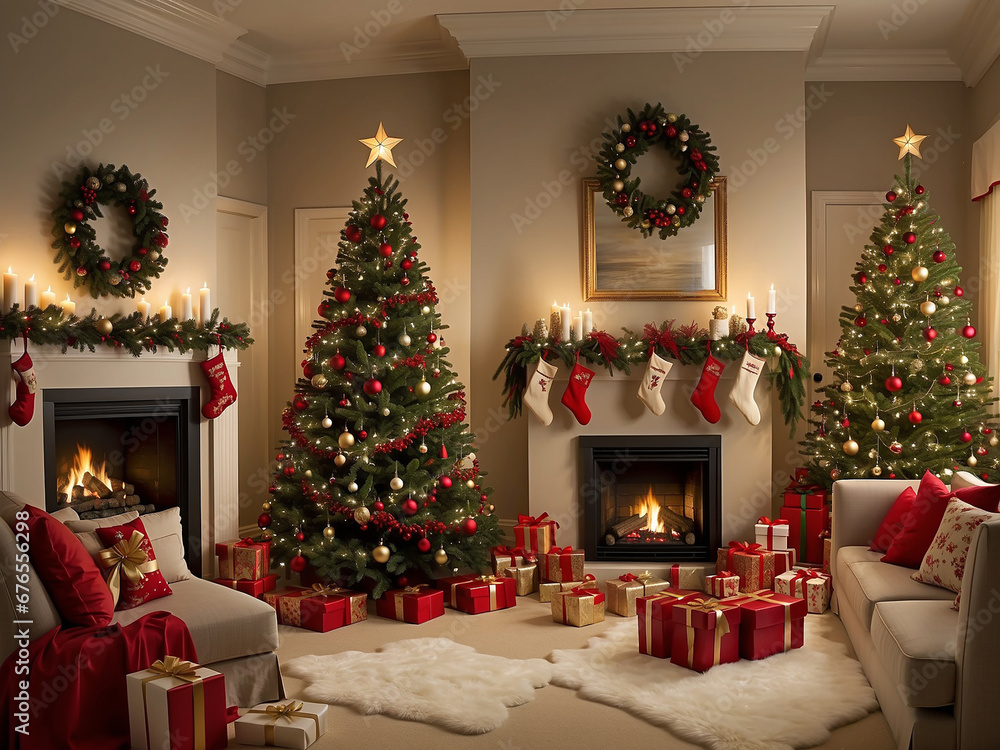 the room decorated for the Christmas celebration