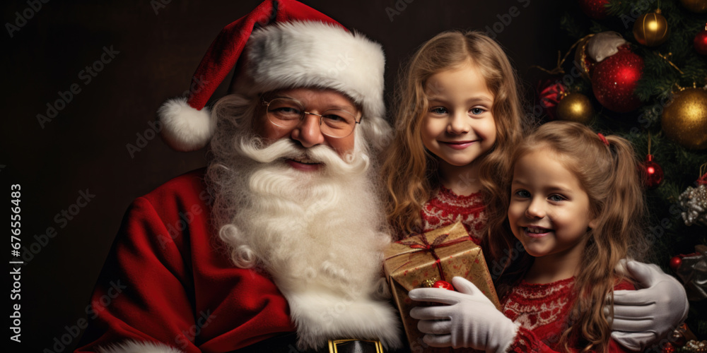 Santa Claus with children at home. Beautiful Christmas and New Year concept Santa Claus with children at home. Beautiful Christmas and New Year concept