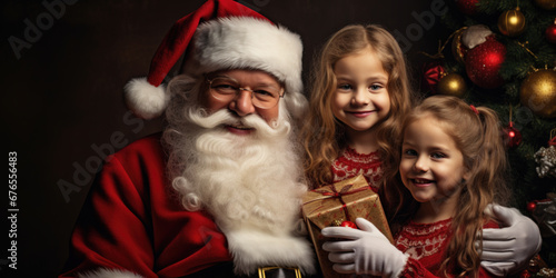 Santa Claus with children at home. Beautiful Christmas and New Year concept