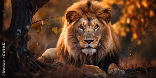 Male lion sitting in african landscape © britaseifert
