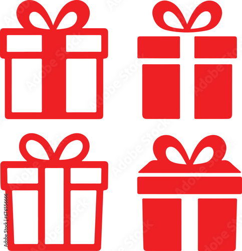 Pixel perfect red icon set of git present box with ribbon for birthday christmas xmas. Thin line icons flat vector illustrations isolated on white, transparent backround