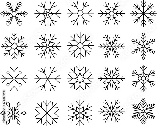 Pixel perfect icon set of snow snowflakes winter christmas xmas. Thin line icons flat vector illustrations isolated on white  transparent backround