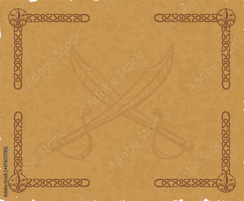 Brown Parchment with Medieval Frame and Crossed Sabres