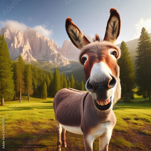 Billede på lærred Cheerful donkey smiling. Generative AI