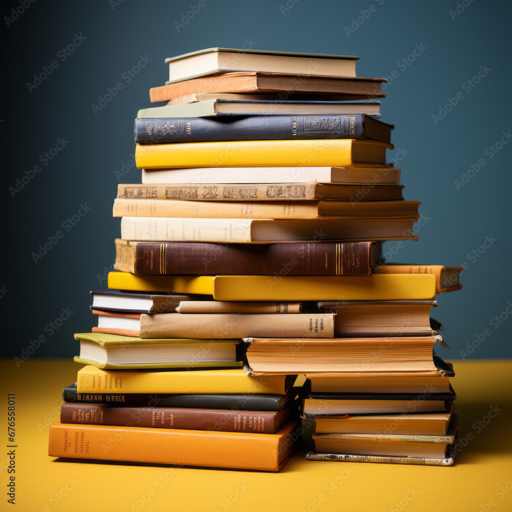 Fototapeta premium Creative geometry: a stack of books in a photo portrait