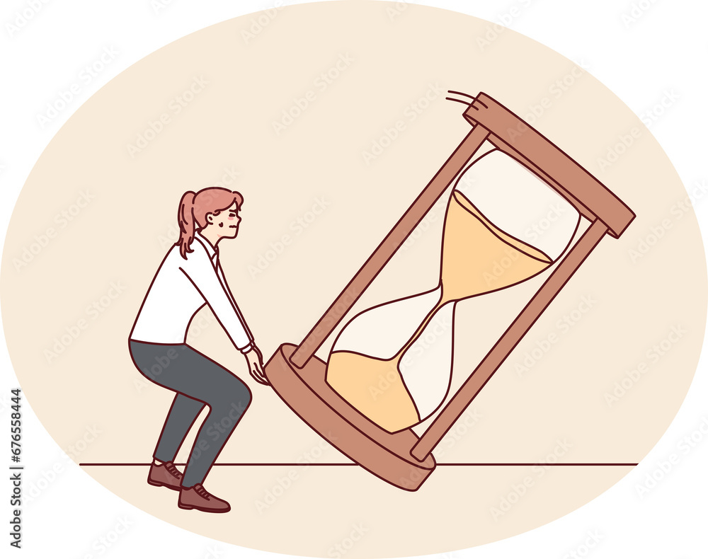 Fototapeta premium Businesswoman try to flip sand clock
