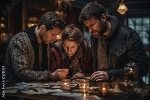 A family reviewing their mounting credit card bills, illustrating the Concept of personal financial strain. Generative Ai.