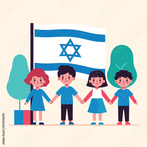 I Stand with ISRAEL war Peace Banner to support ISRAEL Kids holding hands Illustration Art for Posters Social Media Instagram Posts Editorial Blogs Palestine Gaza Hamas Pray peace end of war Templat