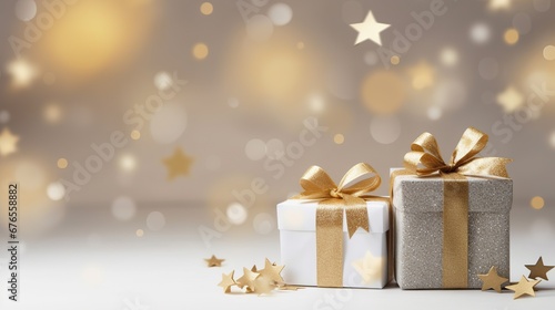 New Year banner with Christmas gift boxes © Idressart