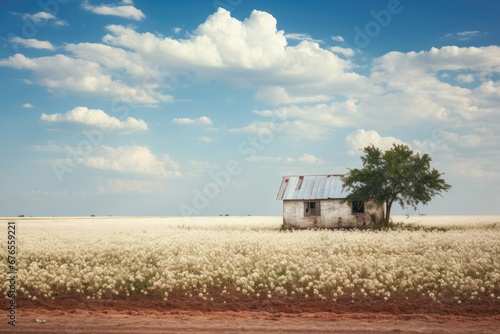 Rural landscape with farmer's cotton field photo