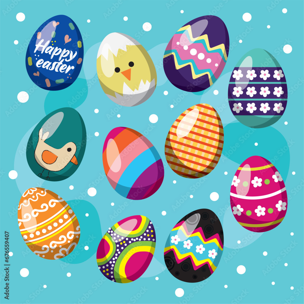 Set of different realistic easter eggs Vector