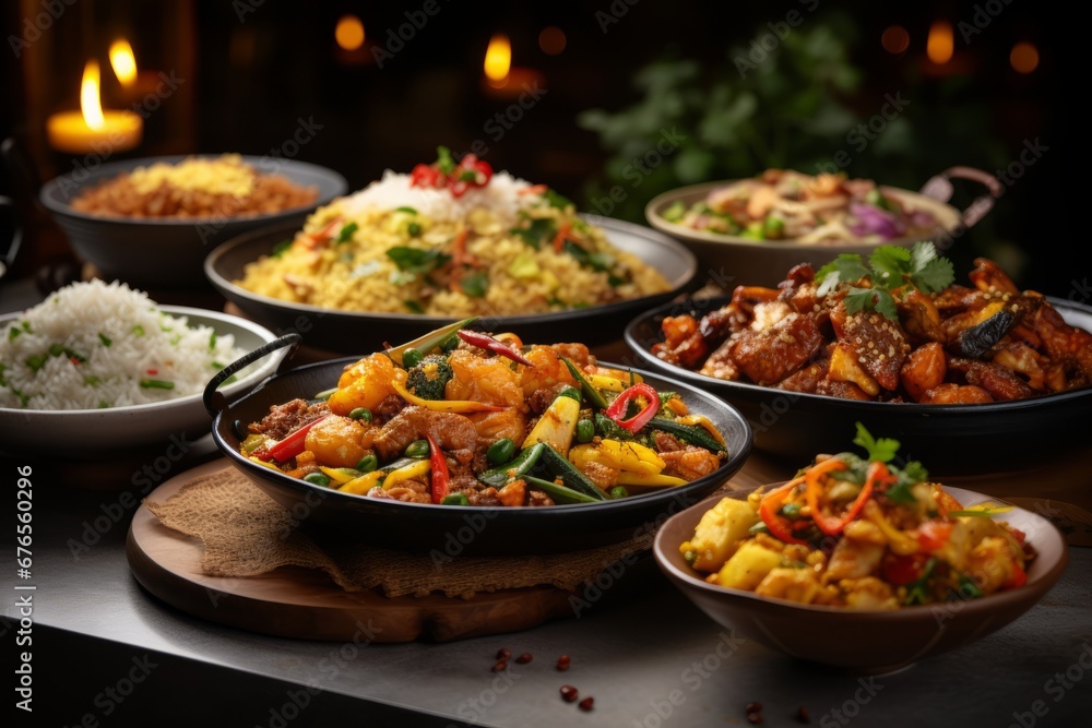 Festive table with a lot of dishes. Family dinner. Dinner at the restaurant. Festive table with a lot of dishes. Family dinner. Dinner at the restaurant.