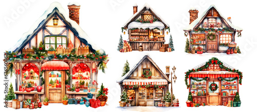 Christmas Market, Winter Shop, Cozy Christmas holiday illustration, vintage style photo
