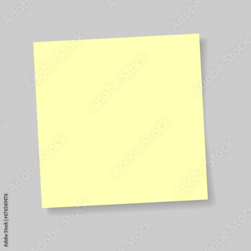 Post note paper sheet isolated on gray background. Vector yellow office memo template. Message on note paper. Reminder sticky note. Template for your projects. Vector illustration.