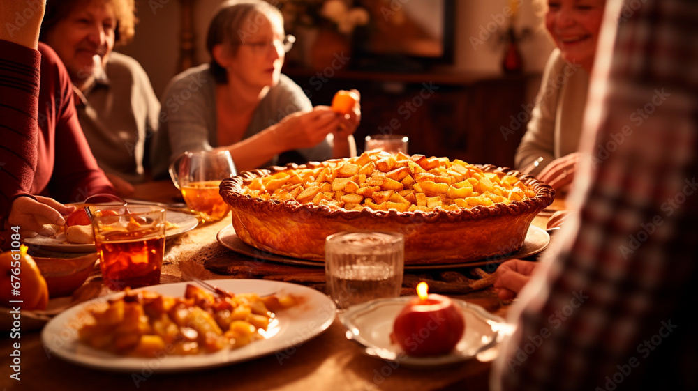 delicious pie on the festive family table delicious pie on the festive family table