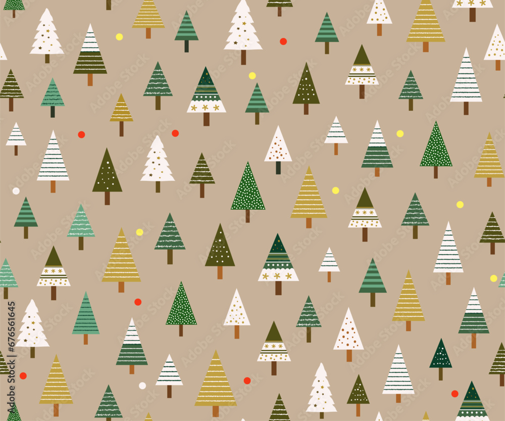 Seamless pattern for Christmas holiday with cute Christmas trees. Background for fabric, wrapping paper, textile, wallpaper and apparel