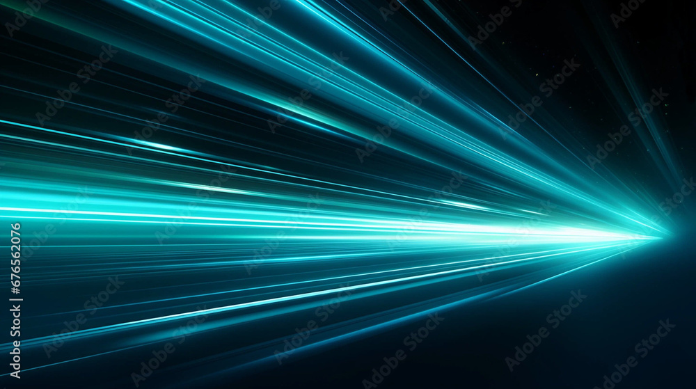 Streaking Turquoise Lights Representing High-Speed on a Black Background Streaking Turquoise Lights Representing High-Speed on a Black Background