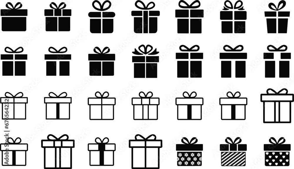 Gift and Surprise boxes Icons set. Realistic vector icon for birthday or wedding collection. gift box with ribbons, - obrazy, fototapety, plakaty 