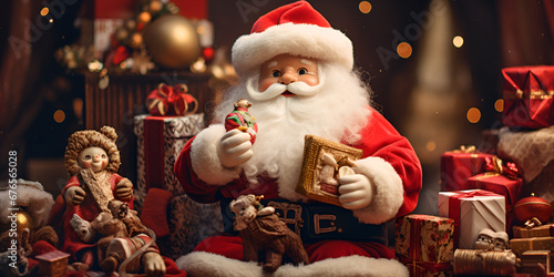 Christmas toys to decorate your home A Christmas tree with presents and Santa Claus. AI Generative