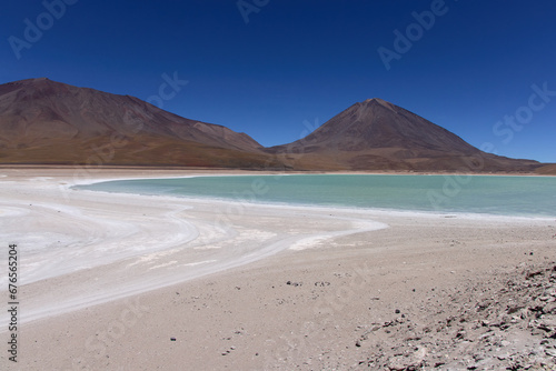 Bolivia, Verde Lagoon, Avaroa National Park. Beautiful lake with green toxic water. Wide frame. © Artur Nyk