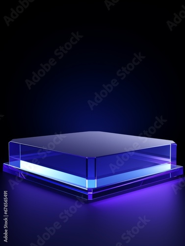 Tanzanite Crystal Minimalistic Product Podium. The Stage for Product Presentation on Black Background. Geometric Platform Pedestal. Ai Generated Vertical Podium Mockup for a Product advertisement. © Vector Juice