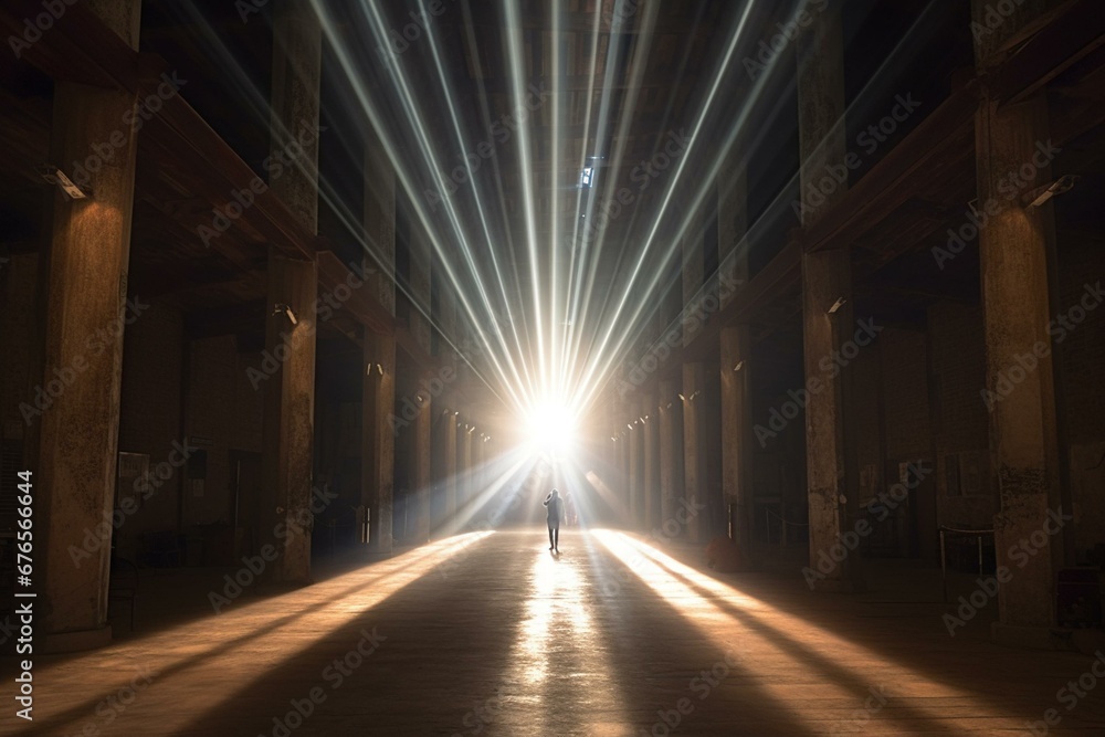 Light beams illuminating. Generative AI