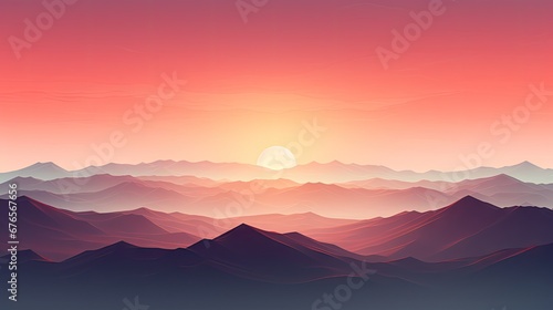  a sunset over a mountain range with a bird flying in the sky over the top of the mountain range and the sun in the distance. generative ai