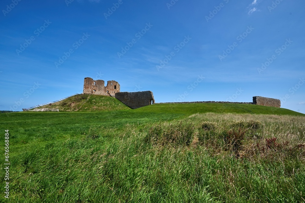 Aerial view of castle ruins in Scotland Aerial view of castle ruins in Scotland