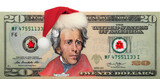Andrew Jackson from US 20 dollar banknote in Santa Claus hat