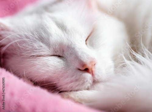 White Kitty Isolated On Pink Background