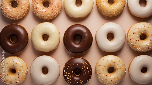  a box filled with lots of different flavored donuts with sprinkles on top of each donut. generative ai