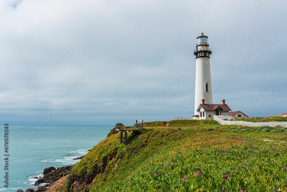 Beautiful shot of a lighthouse on the California coast in summer
