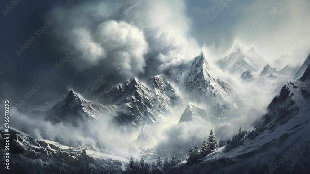 beautiful mountains landscape with snow, winter season