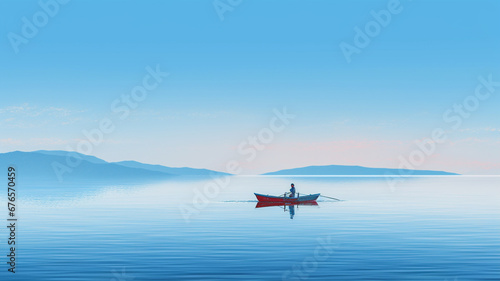 beautiful view of nature landscape, lonely boat in the lake © Daniel