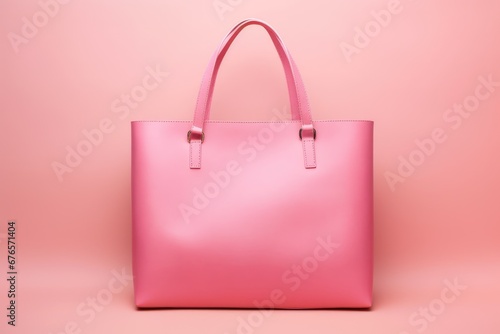 pink tote bag with a smooth finish and sturdy straps, centrally positioned against a matching pink backdrop for a seamless look