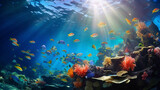 underwater view of baja reef exploding with hundreds beautiful colorful fish of all kinds  Generative AI