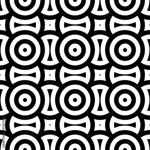 White figures background. Circles and squares texture. Ethnic motif. Seamless surface pattern design with circular embroidery ornament. Digital paper with rings for textile print, web designing.
