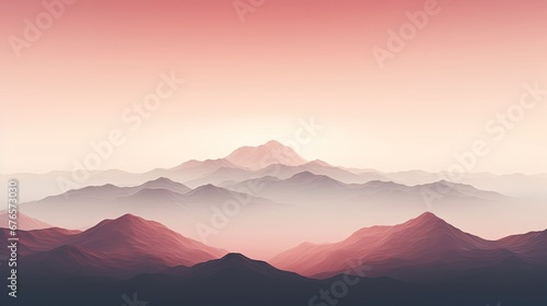  a view of a mountain range in the distance with a pink sky in the foreground and a pink sky in the background. generative ai