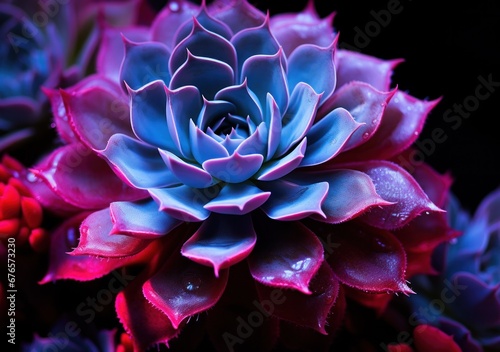 Captivating image of a blue and pink succulent with water droplets adding a fresh aspect