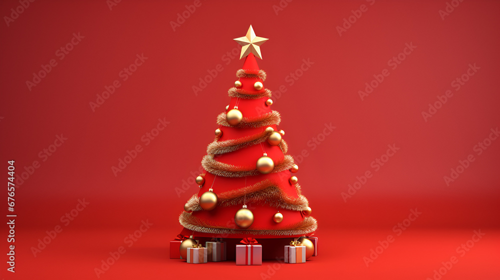 Christmas tree with ribbon garland and ornaments and presents Christmas tree with ribbon garland and ornaments and presents