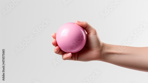 Hand-holding pink ball isolated on white background