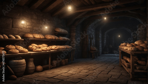 Small and old and dirty medieval bakery - AI Generative © Being Imaginative