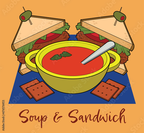 A sandwich with a bowl of soup.