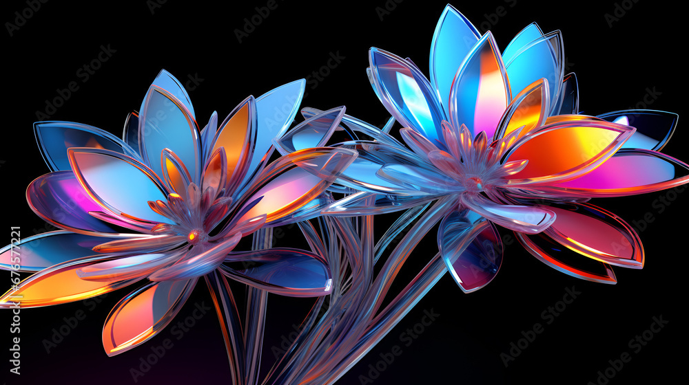 Fototapeta premium Iridescent crystal flowers,Generative AI
