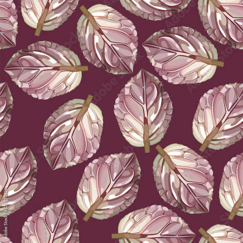 Seamless pattern with violet leaves on purple background