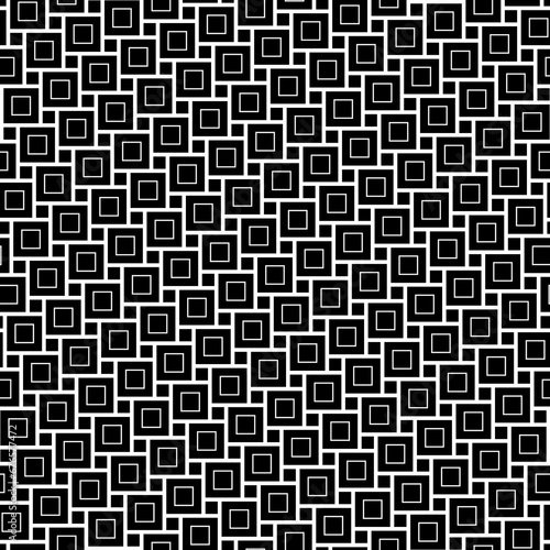 Flooring wallpaper. Repeated black checks ornament on white background. Seamless surface pattern design with polygons. Pythagorean tiling. Squares tessellation vector. Mosaic motif. Digital paper art.