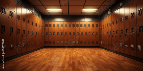 The locker room is lined with lockers photo