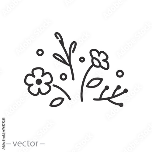 wildflowers icon, seasonal flowers, floral branch, thin line symbol - editable stroke vector illustration