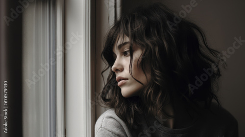 Portrait of a young woman looking out of the window © Kondor83